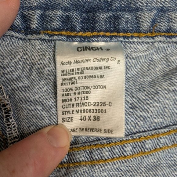 Cinch Black Label Jeans Mens 38x32 Blue Denim Light Wash Western Cowboy Loose - Picture 10 of 15